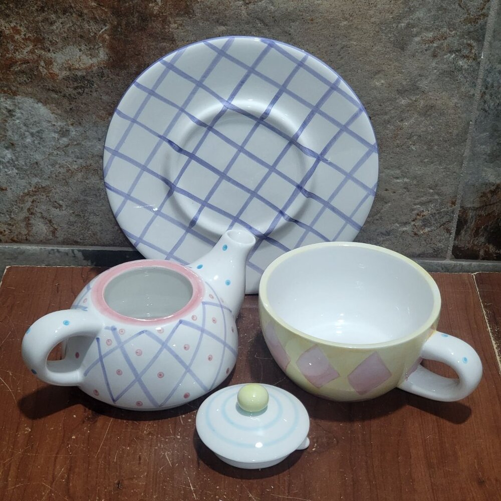 Tea  For One Stacking Set Nesting Geometric Pattern - Picture 4 of 10